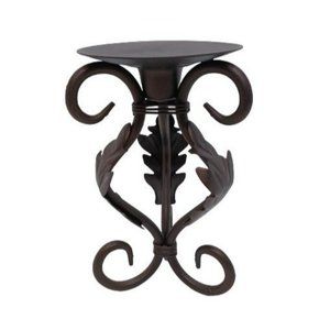METAL BLACK BROWN TABLE TOP CANDLE HOLDER 6 IN 3 LEAVES CLASIC HOME INTERIORS